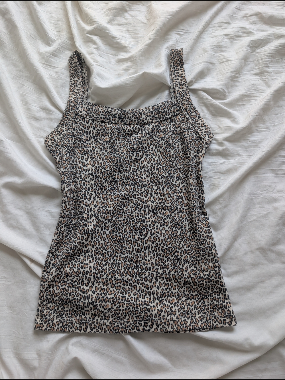 American Eagle Outfitters Leopard Print Square Neck Tank Top - Black & Cream